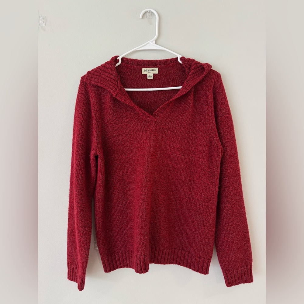 St. John's Bay Women's Deep Red V-Neck Hooded Sweater